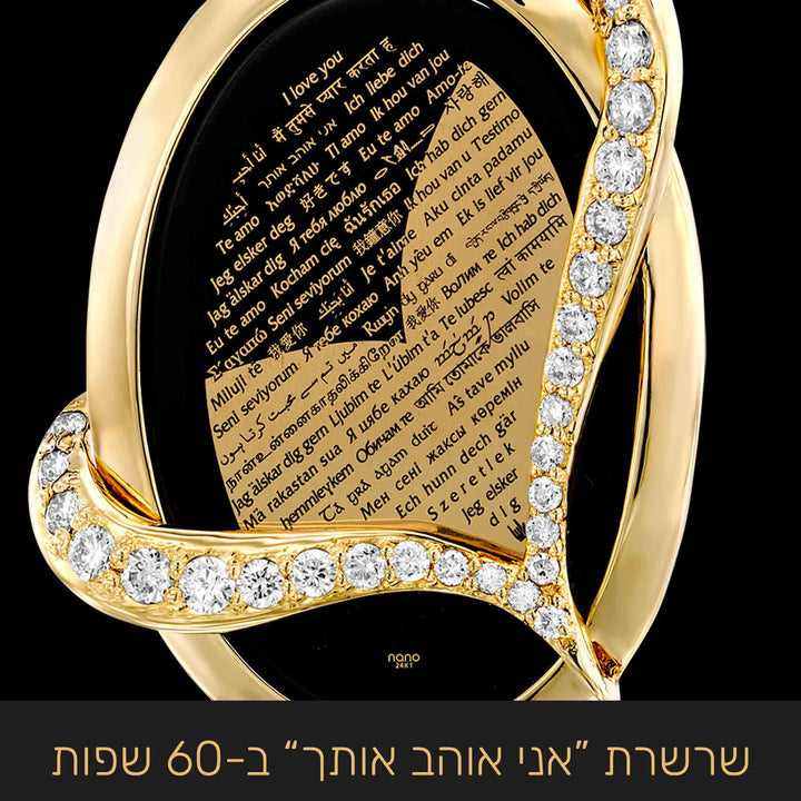 פרטי הכיתוב "אני אוהב אותך" ב-60 שפות על גבי התליון המיוחד