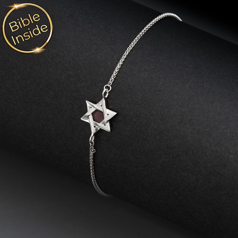 צמיד מגן דוד לאישה - זהב לבן 14 קראט, עדין
