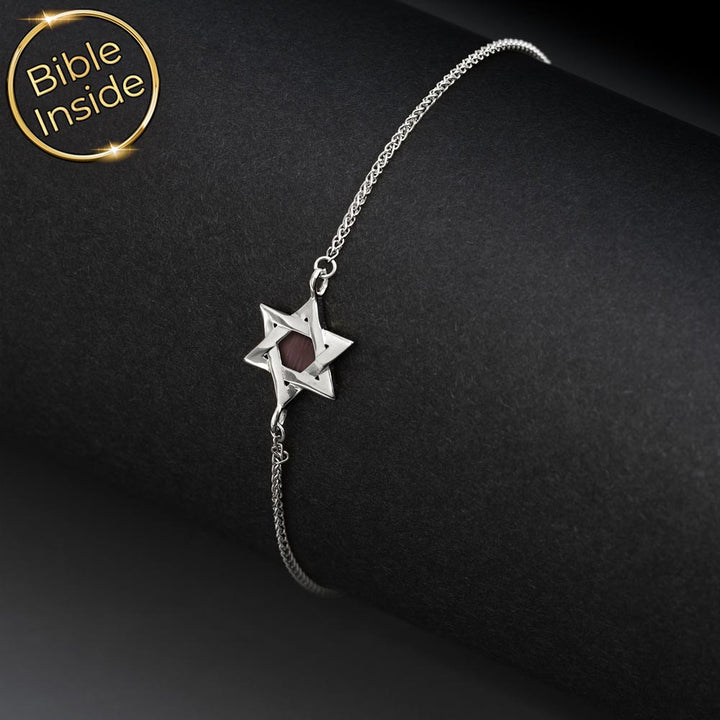 צמיד מגן דוד לאישה - זהב לבן 14 קראט, עדין
