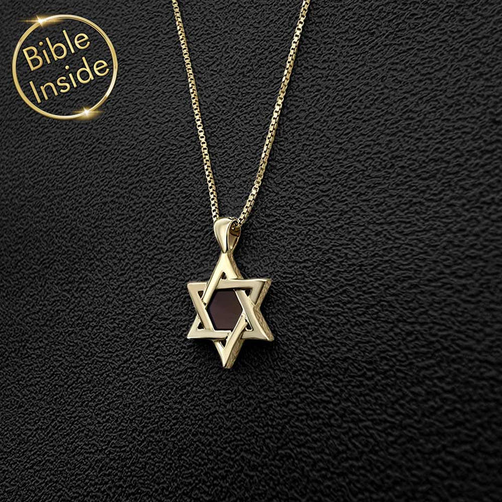 שרשרת זהב מגן דוד לבר מצווה - מגן דוד קטן עם ננו תנך - ננו בייבל