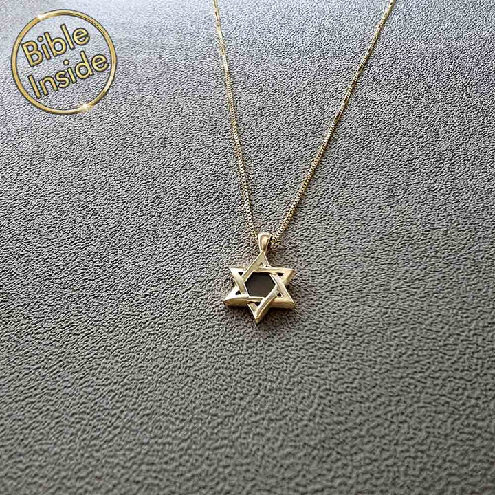 שרשרת זהב לבן בר מצווה - מגן דוד קטן עם ננו תנך - ננו בייבל