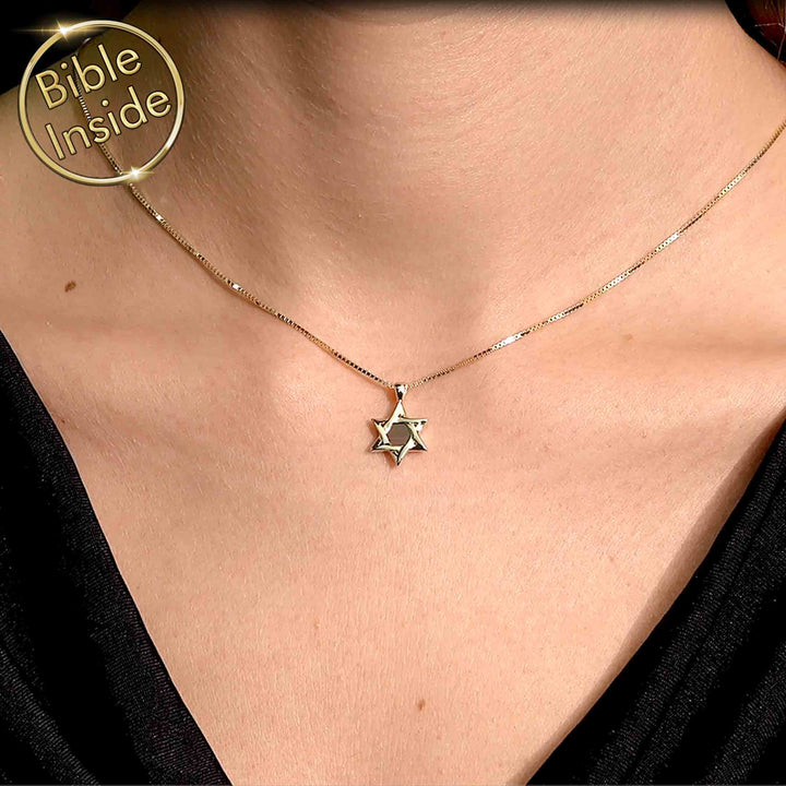 תכשיט לבת מצווה זהב לבן - מגן דוד קטן עם ננו תנך - My Nano