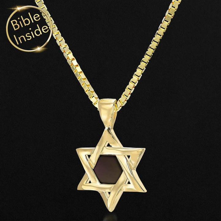 ננו תנ"ך - שרשרת מגן דוד קטן עם חריטת 24 ספרי התנ"ך - דגם ישראלה