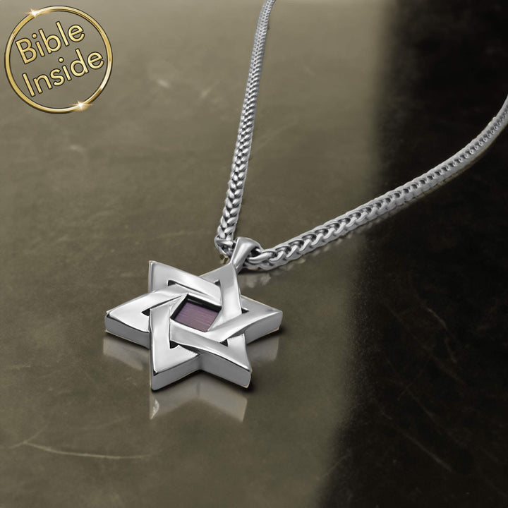 מגן דויד לגבר מוזהב עם כל 24 סיפרי התנ"ך | ננו תכשיטים