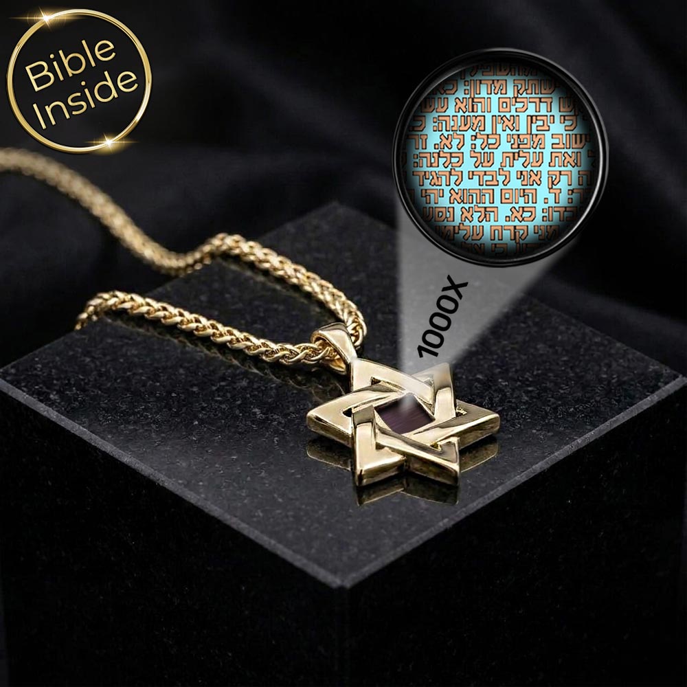 שרשרת מגן דוד לגבר מבית ננו תכשיטים, עם שבב ננו תנ"ך בלב