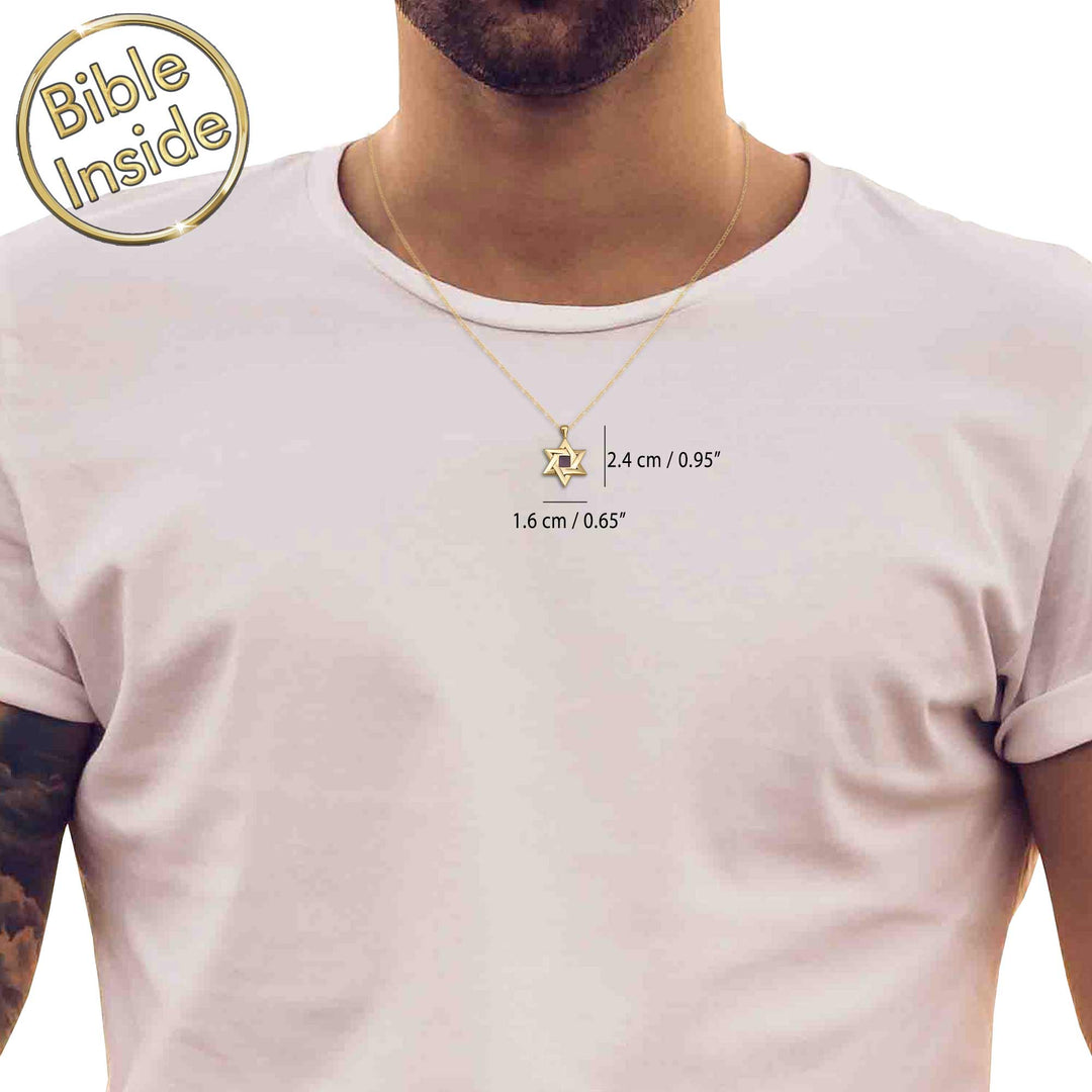 שרשרת מגן דוד זהב אמיתי עם כל 24 סיפרי התנ"ך | ננו תכשיטים