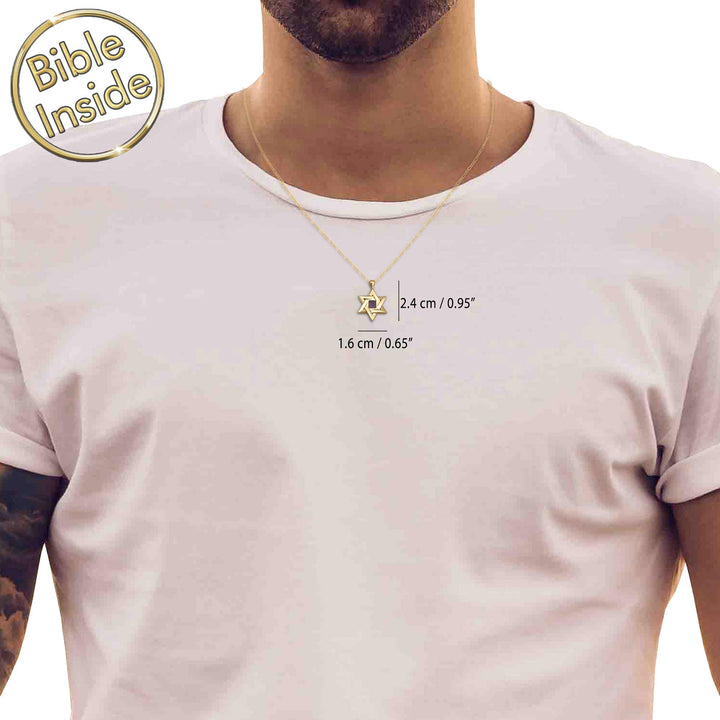 שרשרת מגן דוד זהב אמיתי עם כל 24 סיפרי התנ"ך | ננו תכשיטים