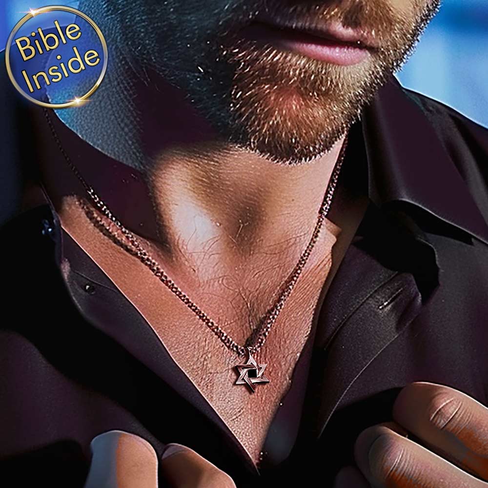 מגן דוד לגבר זהב לבן עם כל התנך - ננו תכשיטים