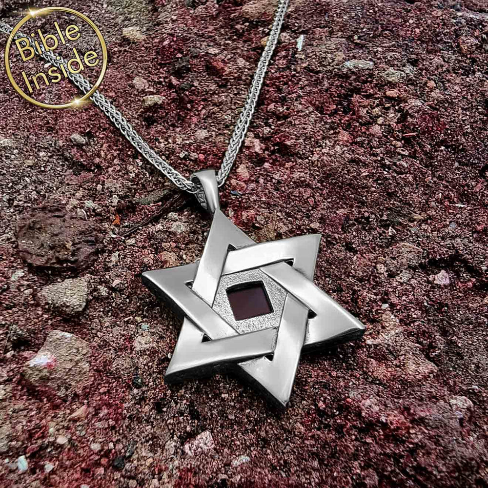 שרשרת מגן דוד לגברים בגוון כסוף עם שבב ננו תנ