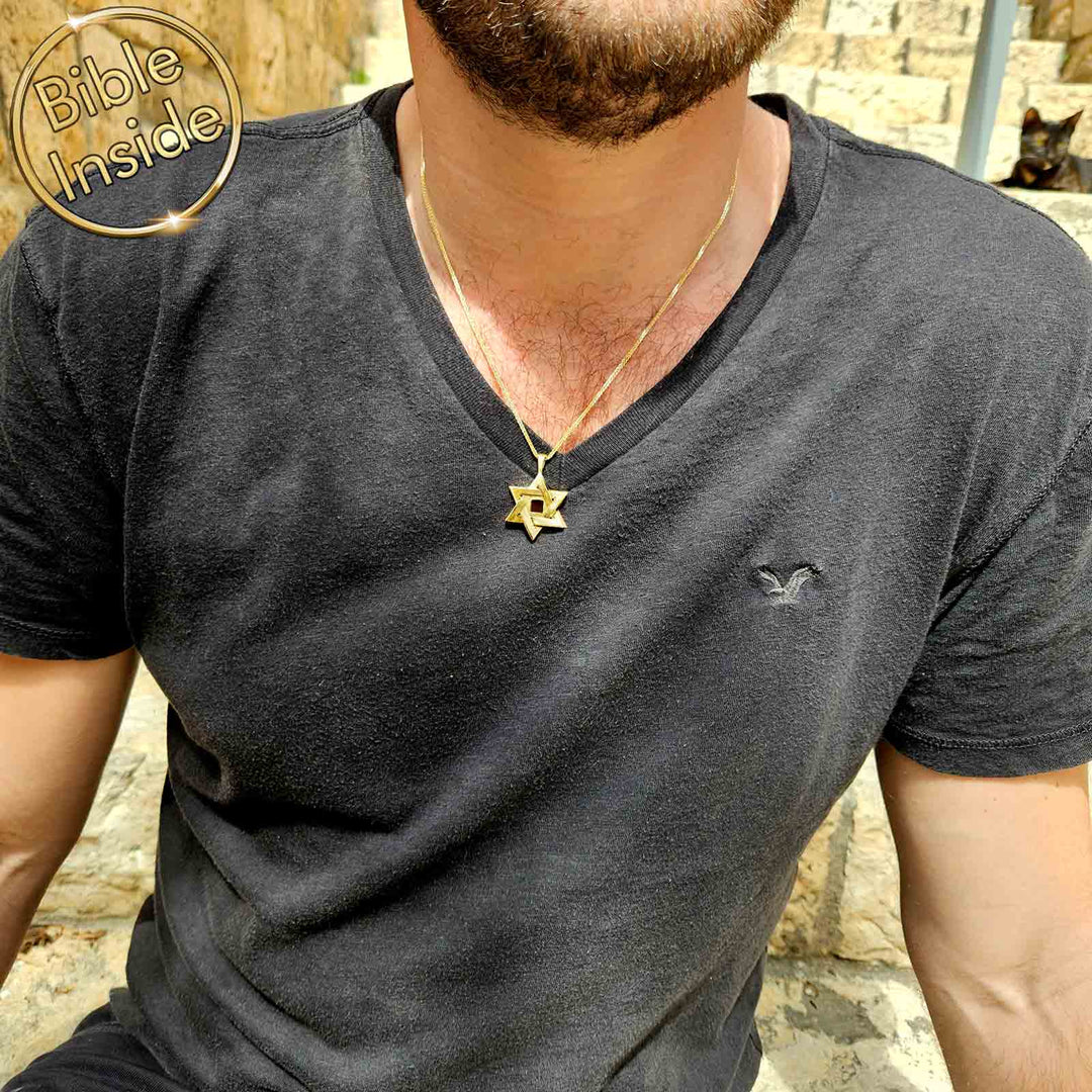 מתנה לגבר לפסח — שרשרת מגן דוד עם ננו תנ"ך במשלוח עד הבית