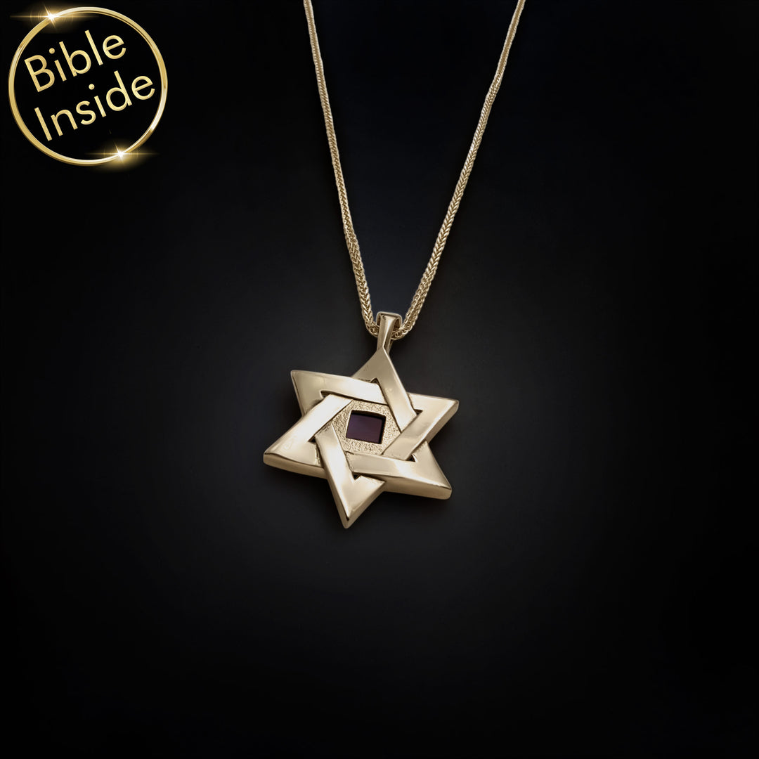 משלוח מתנה לפסח — שרשרת מגן דוד עם ננו תנ"ך בזהב 14 קראט