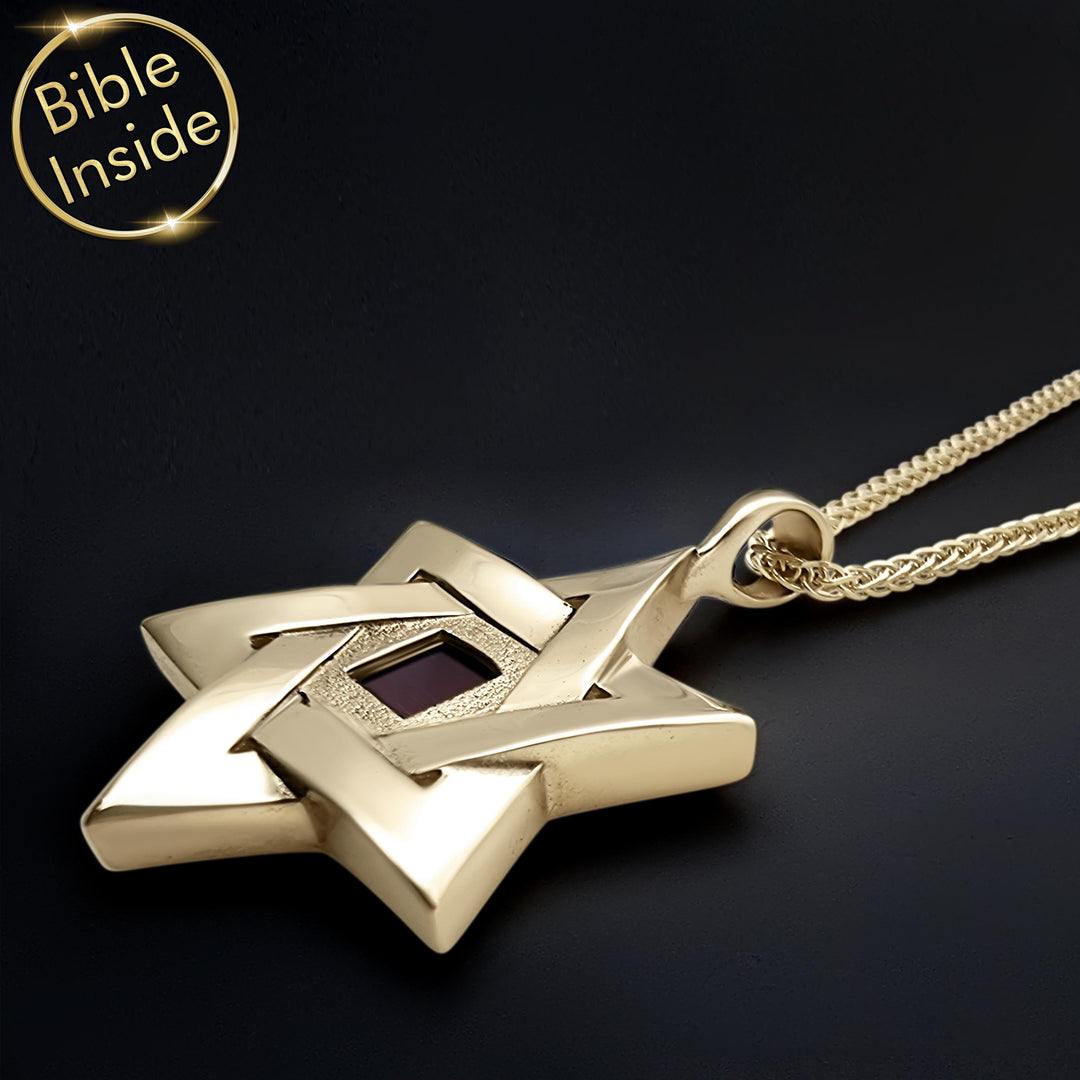 מתנה לפסח לבן זוג — שרשרת מגן דוד גברית עם כל 24 הספרים