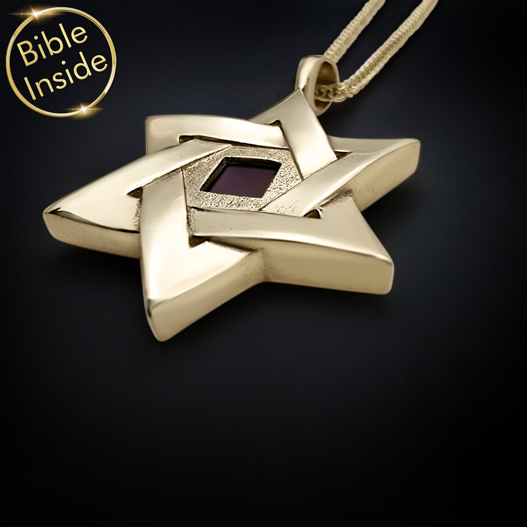 מתנה לגבר לפסח — שרשרת מגן דוד גברית עם כל 24 הספרים