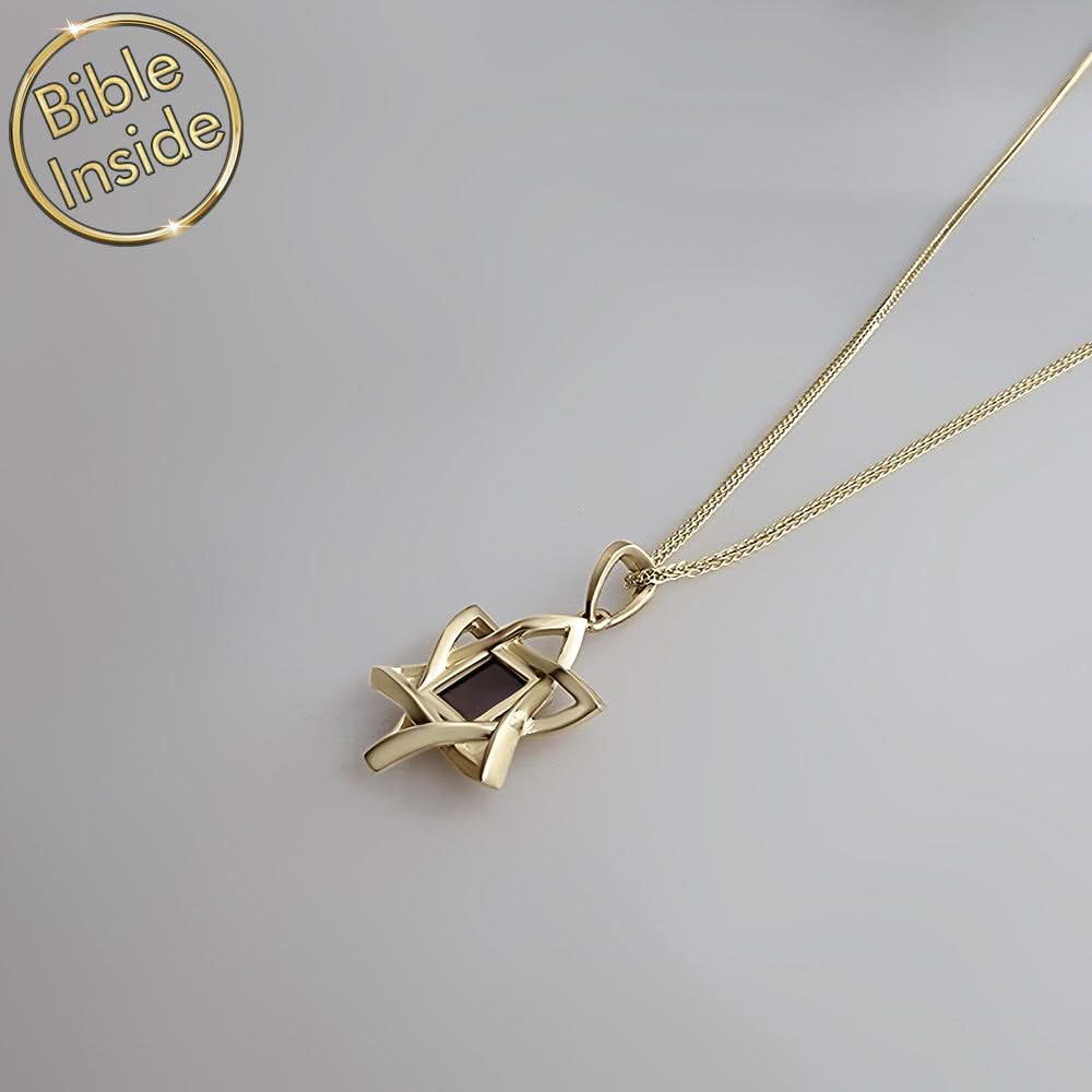 שרשרת של מגן דוד תלת מימד עם כל התנך - ננו תכשיטים