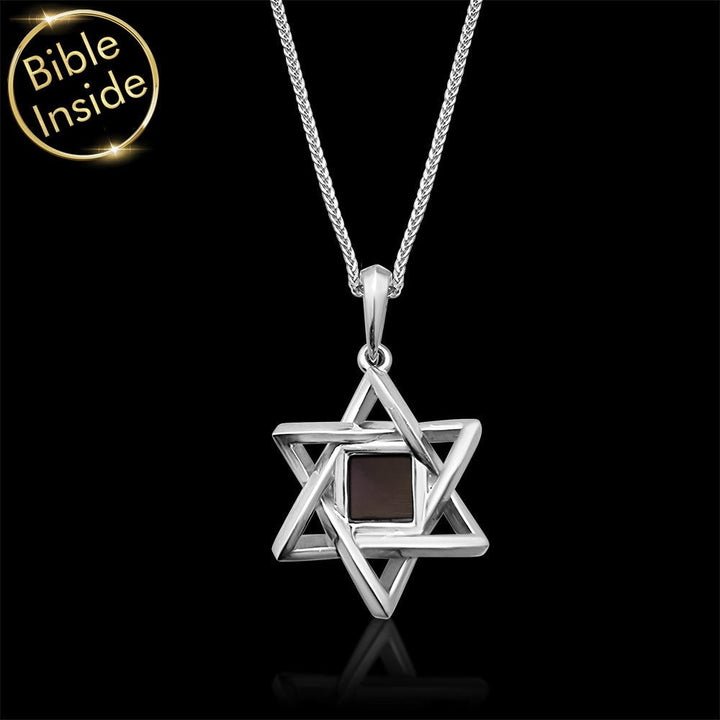 תליון מגן דוד כסף עיצוב בלתי אפשרי – מתנה מקורית לבר מצווה עם ננו תנ"ך