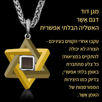 מגן דוד מעוצב בגוון זהב לצד הסבר על אשליית אֶשֶר על רקע שחור