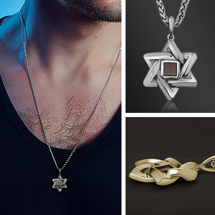 מתנה לגבר לחג פסח – שרשרת מגן דוד תלת-ממדי עם ננו תנ"ך מבית שלמא