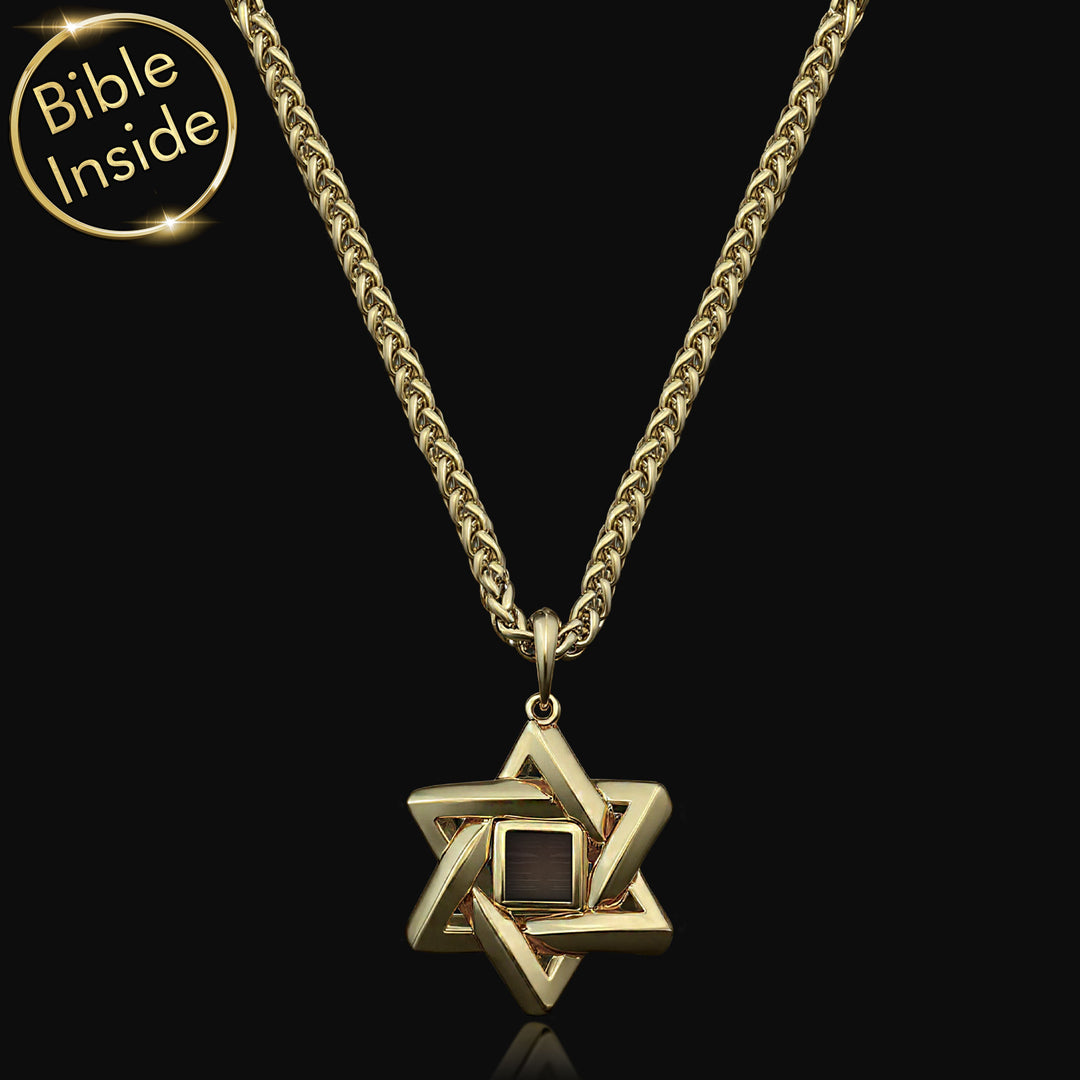 מתנה לגבר לחג פסח – שרשרת מגן דוד גברית עם כל התנ"ך בפנים