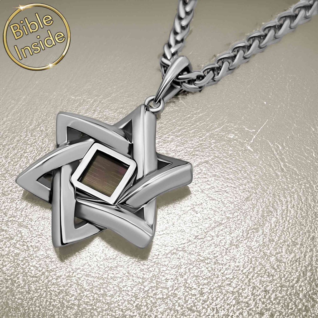 מתנה לגבר לחג פסח – מגן דוד תלת-ממדי מסוגנן עם כל ספרי התנ"ך בזהב לבן