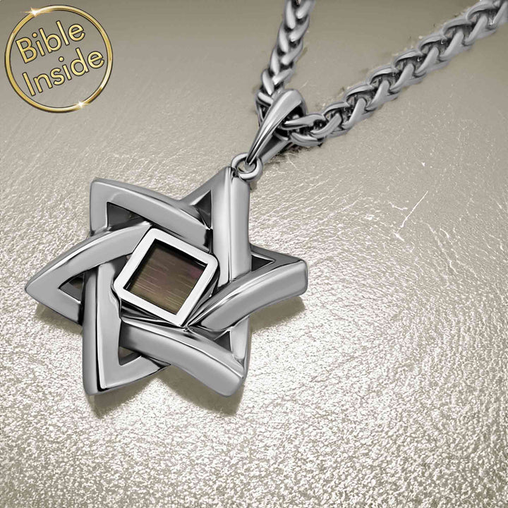 מתנה לגבר לחג פסח – מגן דוד תלת-ממדי מסוגנן עם כל ספרי התנ"ך בזהב לבן