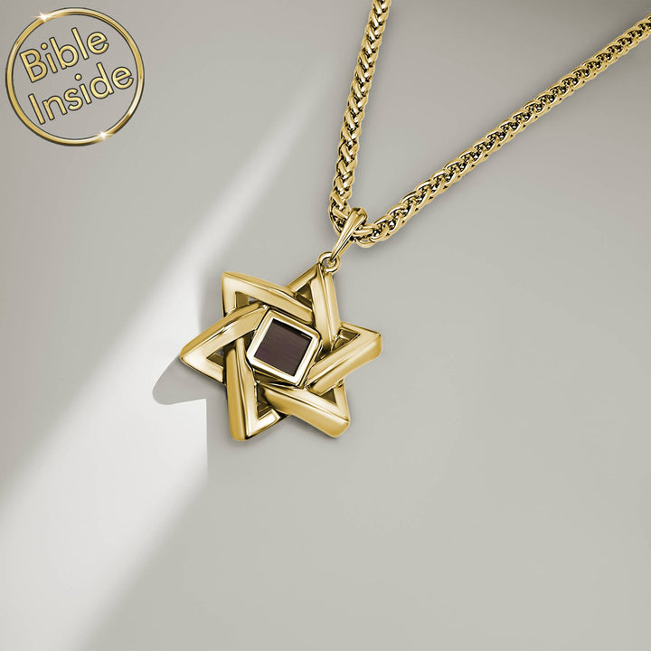 שרשרת מגן דוד שזור לגבר – מתנה סמלית עם ננו תנ"ך מבית שלמא לחג הפסח