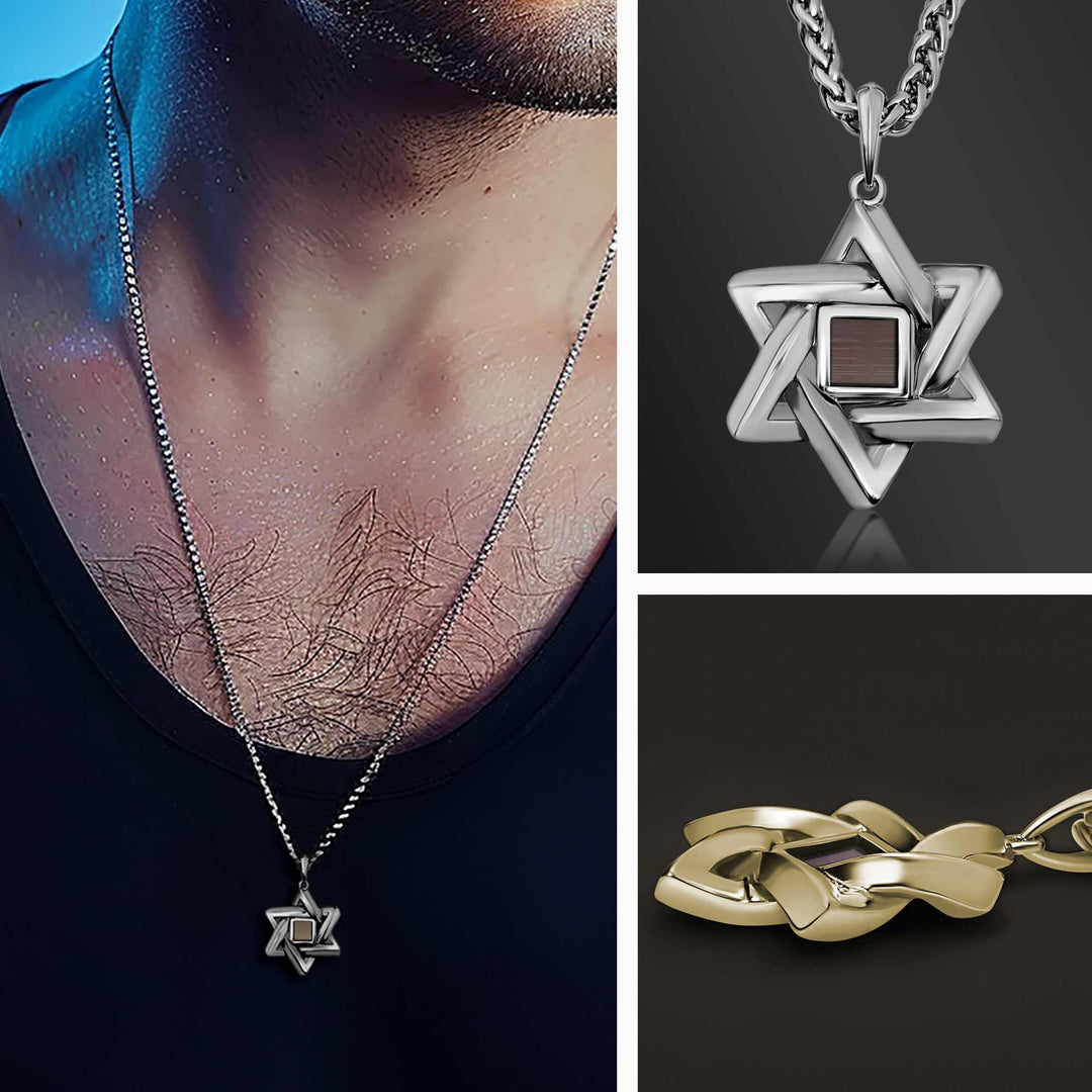 מתנה לחייל שרשרת מגן דוד תלת-מימד עבה עם ננו תנ