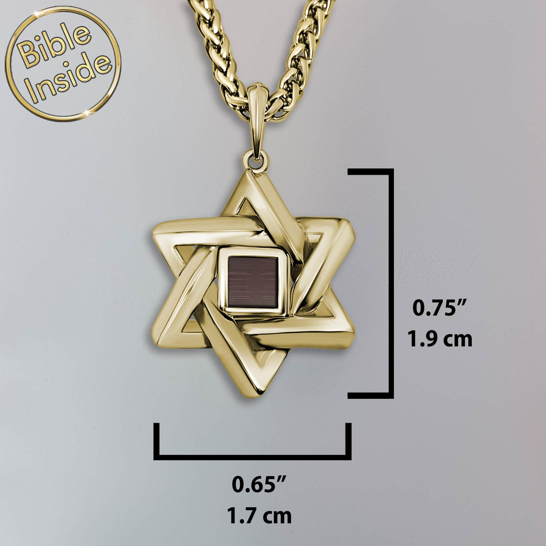 שרשרת מגן דוד עבה זהב צהוב 14 קראט לחייל עם ננו תנ"ך