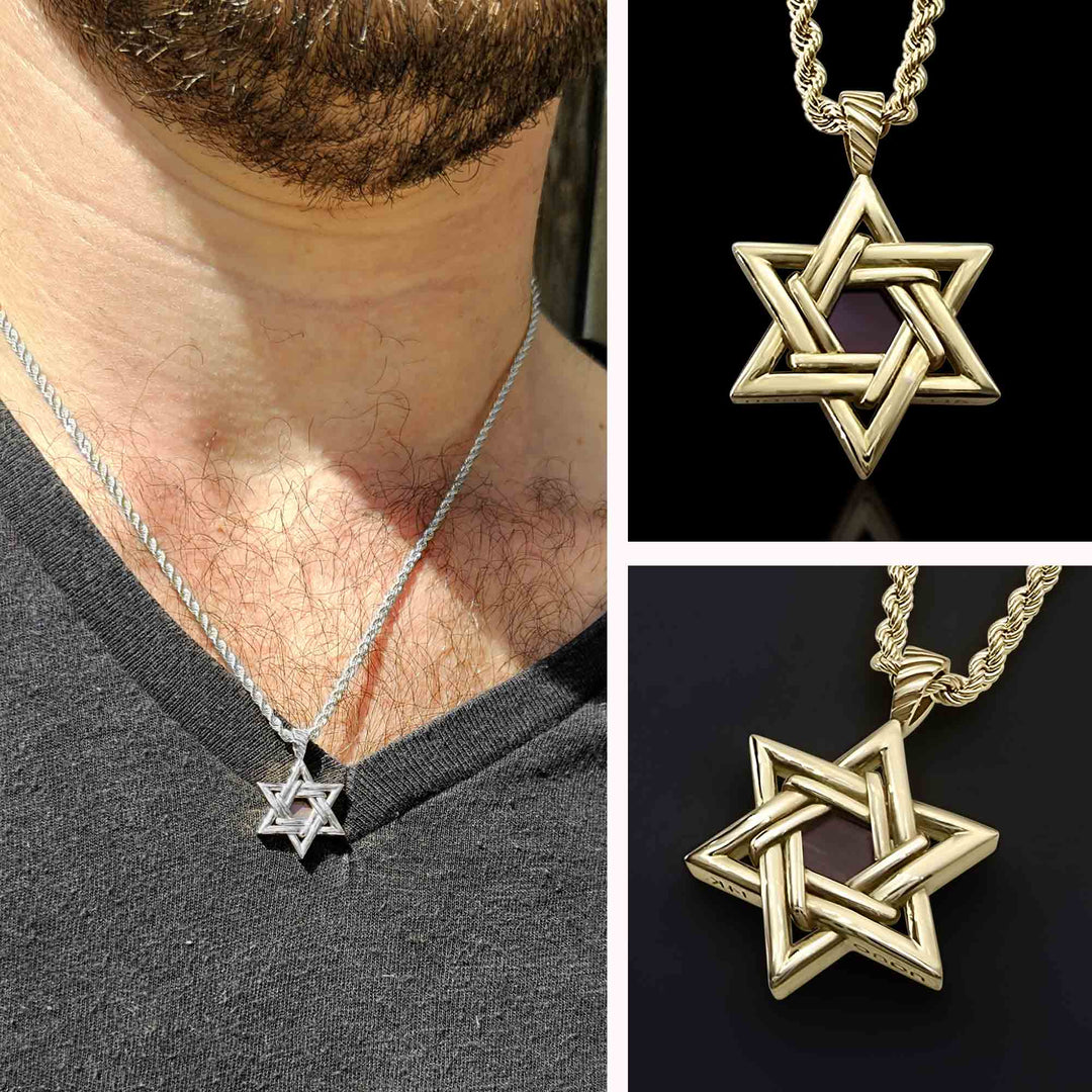 תכשיטי זהב לגבר עם תליון מגן דוד ושבב ננו תנ