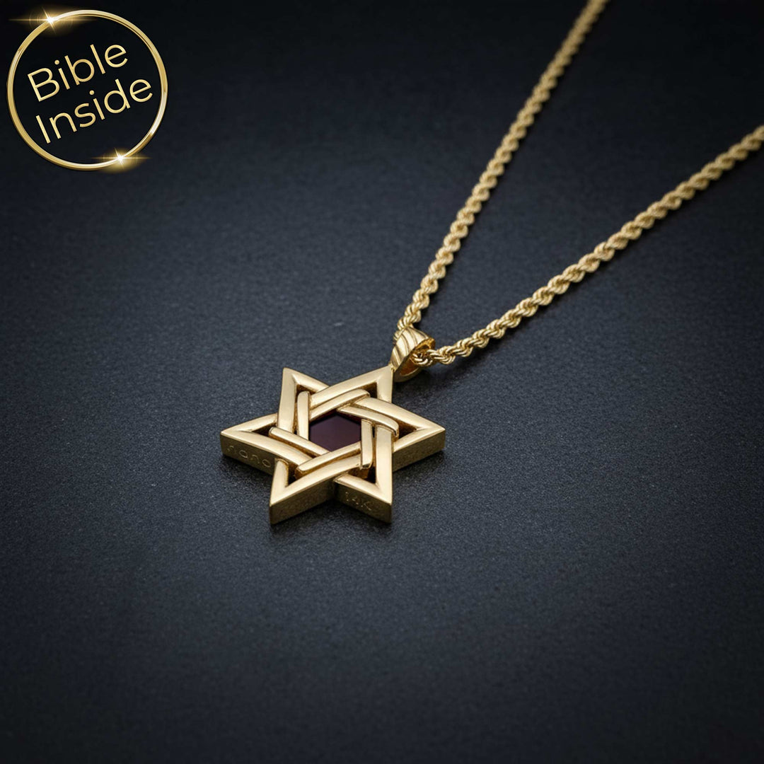 תכשיט גברים מיוחד זהב עם תליון מגן דוד וננו תנ"ך - חיבור למקורות