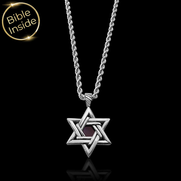 תכשיטי כסף – מגן דוד לגבר עם ננו תנ"ך, שרשרת אלגנטית ליום-יום.
