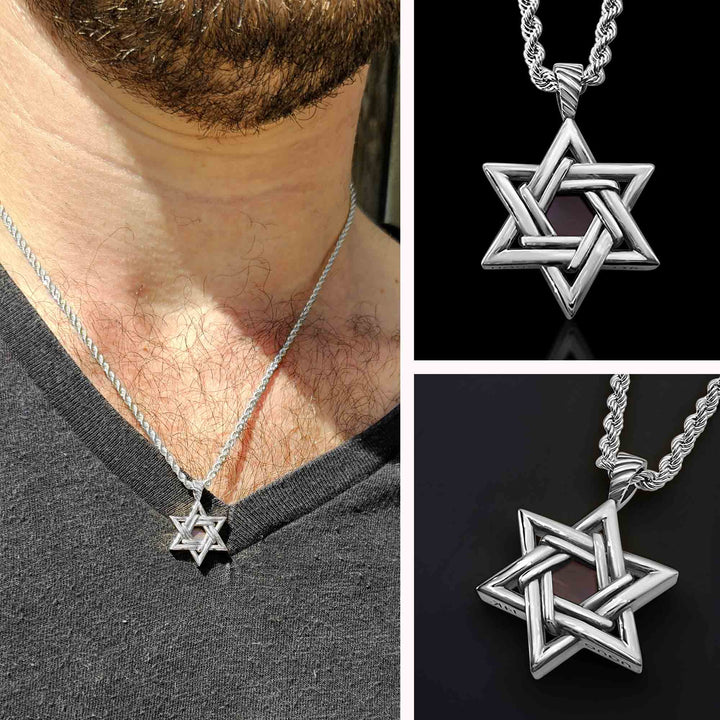 תכשיט לגברים זהב לבן עם מגן דוד וננו תנ"ך – עיצוב מיוחד.