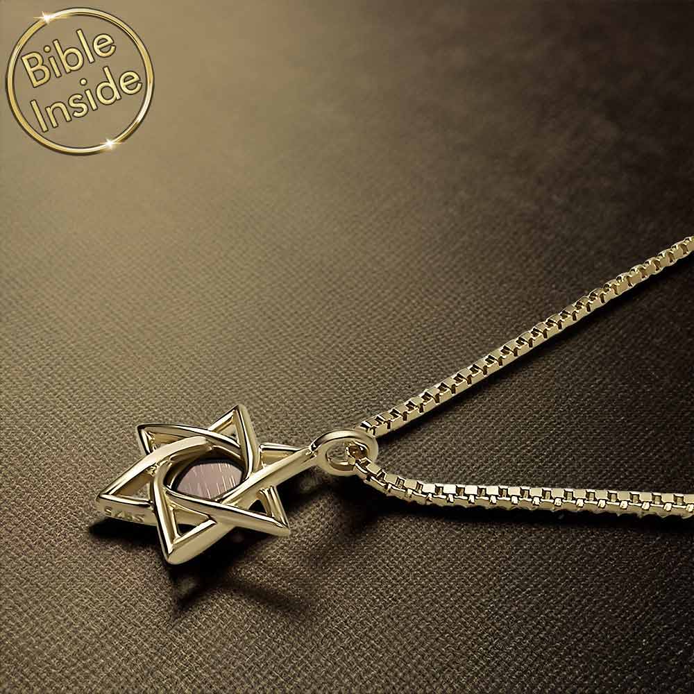 תליון מגן דוד זהב 14 קראט כתכשיט לבת מצווה עם כל התנ"ך