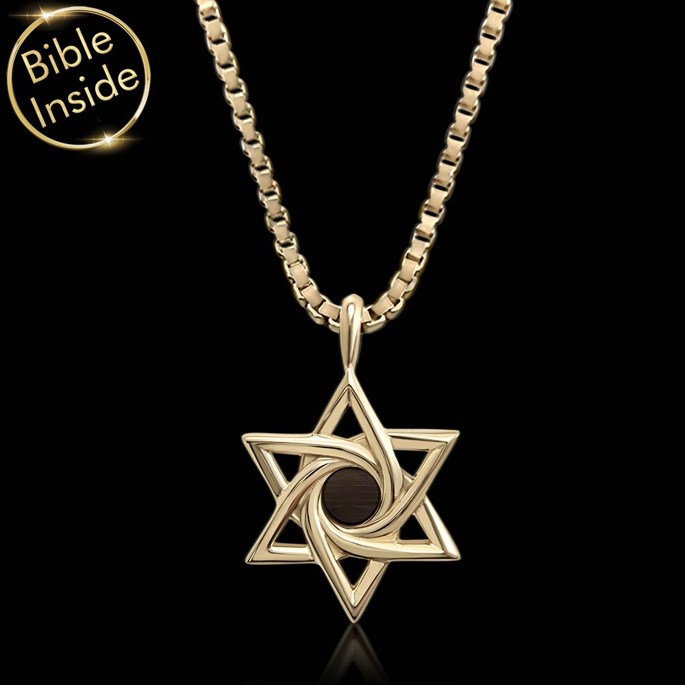 תכשיטי זהב לבר מצווה – שרשרת מגן דוד עם ננו תנ"ך וכל 24 הספרים
