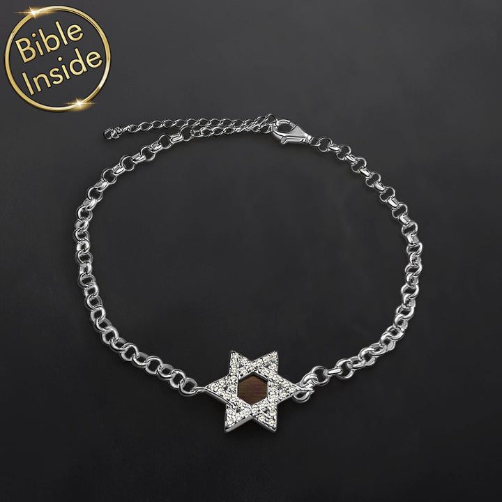 צמיד מתנה לבת מצווה זהב לבן עם זירקונים ושבב ננו תנ"ך