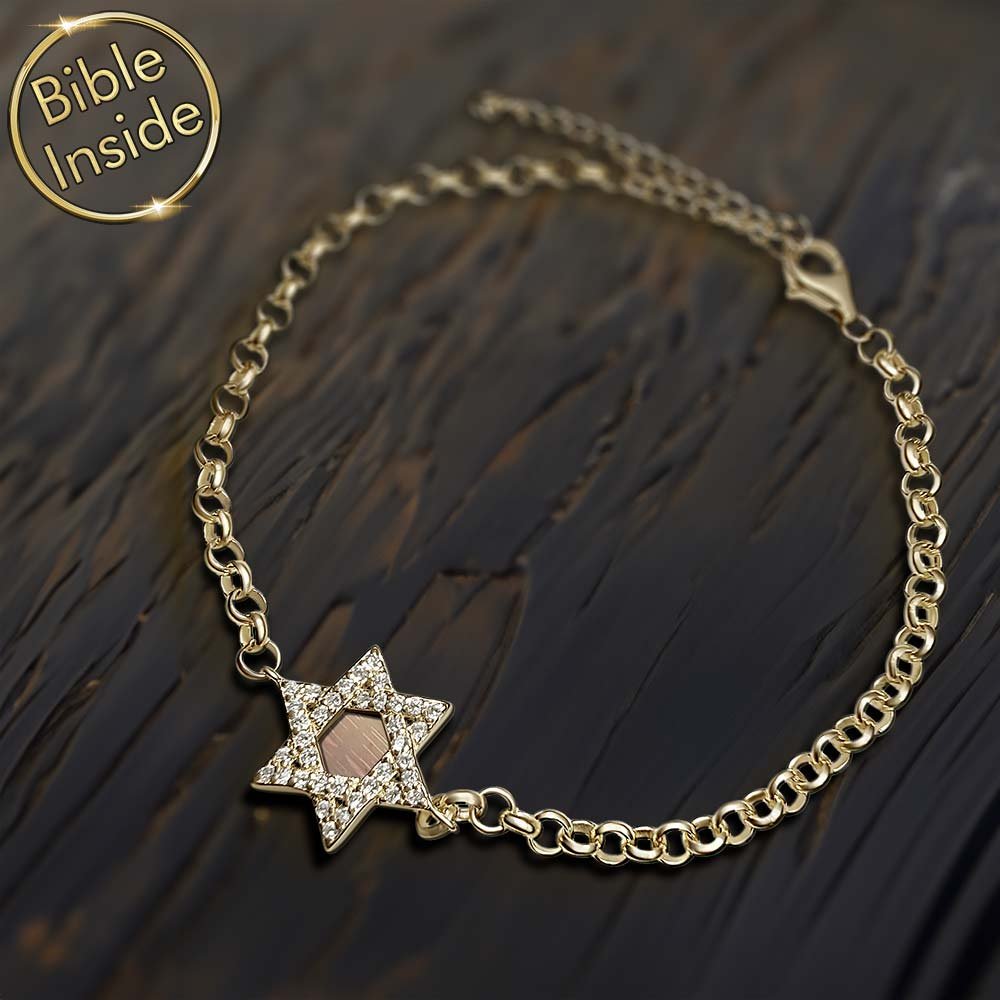 צמיד מגן דוד עם זירקונים לבת מצווה וננו תנ"ך בפנים