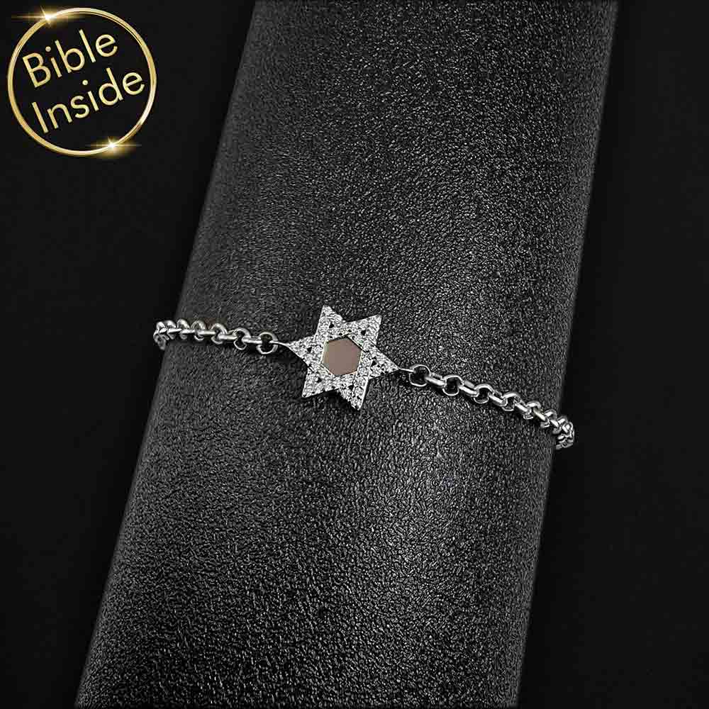 צמיד כסף סטרלינג לבת מצווה עם מגן דוד וזירקונים נוצצים