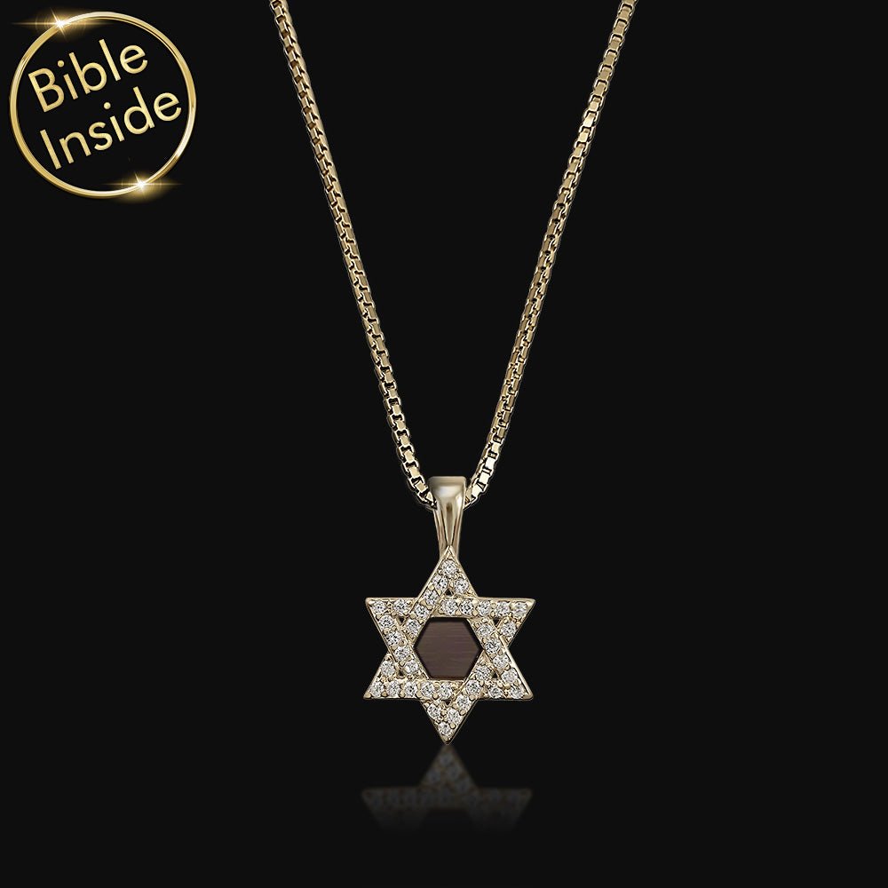 רעיון למתנה לבת מצווה מההורים – שרשרת מגן דוד זהב 14 קראט עם זירקונים וננו תנך