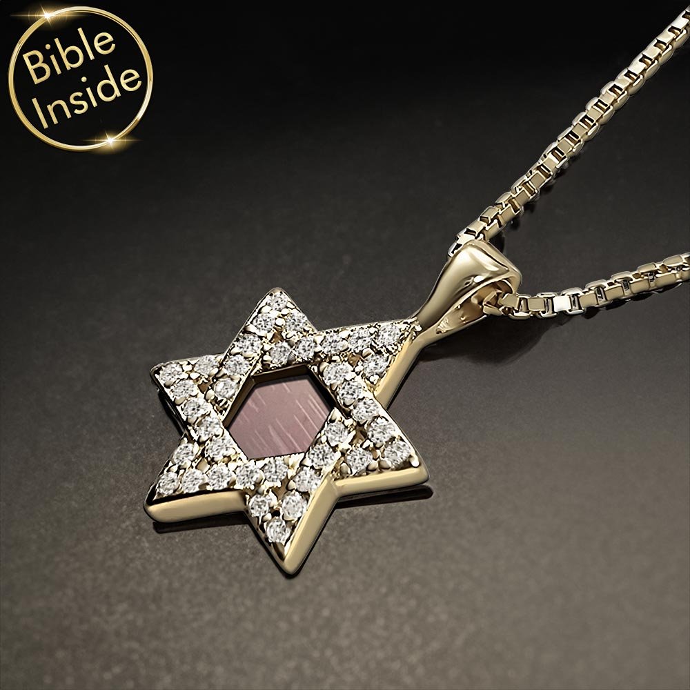 מתנה לבת מצווה לנכדה – שרשרת מגן דוד עדינה עם זירקונים והתנך השלם