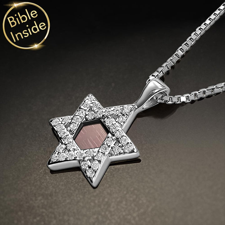 מתנה ערכית לבת מצווה – שרשרת מגן דוד כסף סטרלינג עם זירקונים וננו תנך