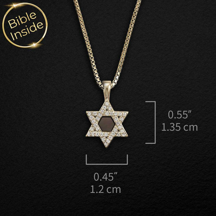 תכשיט מתנה לבת מצווה בעיצוב מגן דוד זהב עם ננו תנ"ך