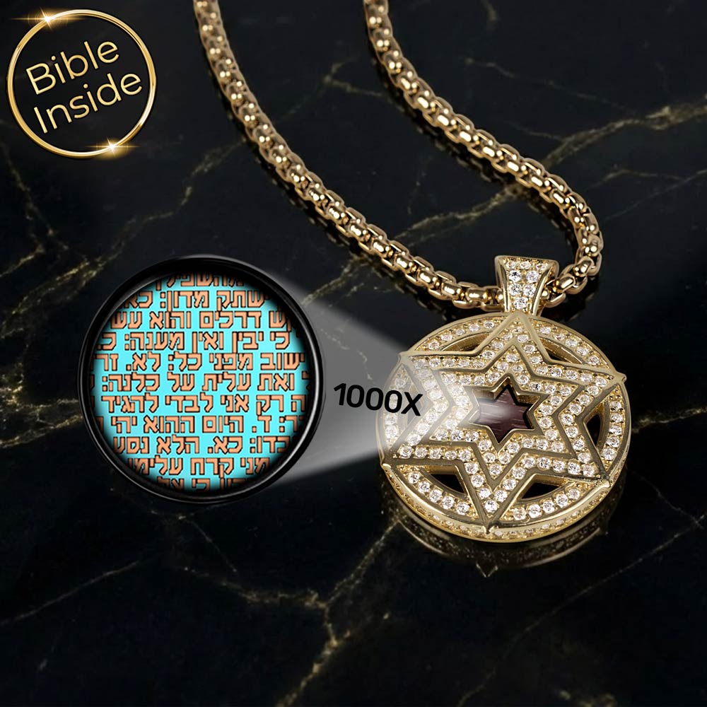 שרשרת תנ"ך זהב 14 קראט לגבר - מגן דוד בעיגול
