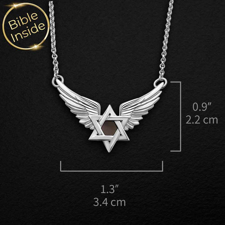 מתנות לבר מצווה - מגן דוד עם כנפיים אלגנטי לבנים עם ננו תנ"ך