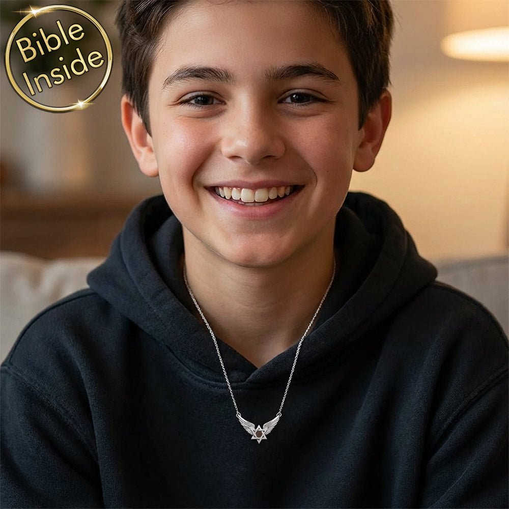 מגן דוד עם כנפיים - שרשרת לבר מצווה עם ננו תנ"ך מלא בפנים