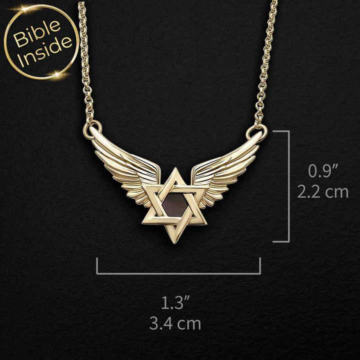 תכשיט זהב לבר מצווה - מגן דוד עם כנפיים ושבב ננו תנ"ך בפנים