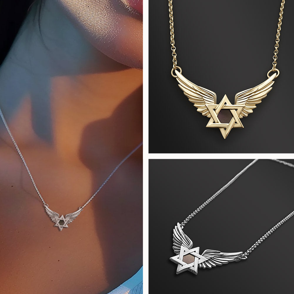 מתנה לחג הפסח – שרשרת מגן דוד עם כנפיים וננו תנ"ך מבית שלמא