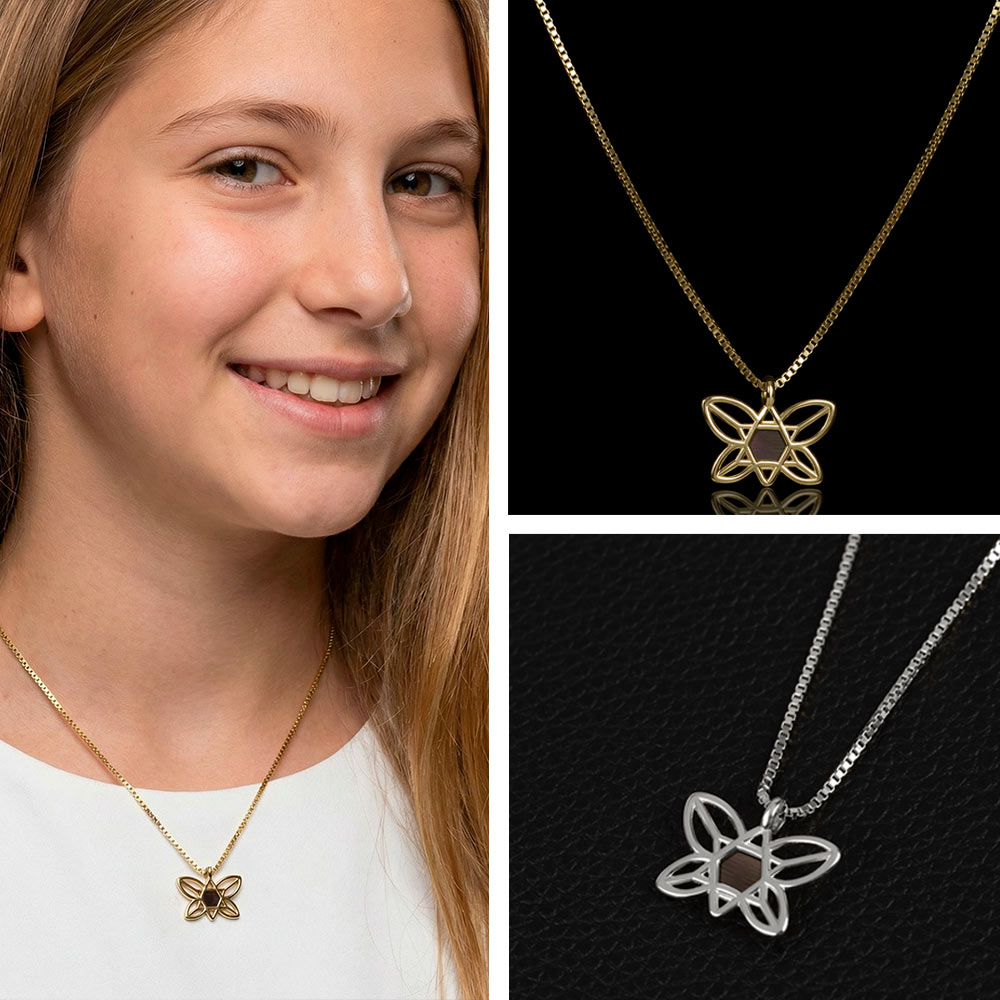 שרשרת מגן דוד לבת מצווה בעיצוב פרפר - ננו תכשיטים