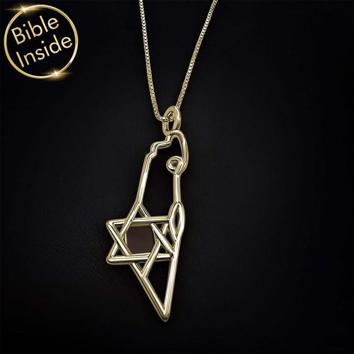 שרשרת ארץ ישראל זהב עם כל התנ"ך - ננו תכשיטים