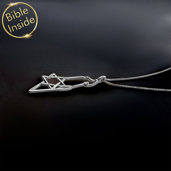 שרשרת מפת ישראל כסף 925 עם מגן דוד ושבב ננו תנ"ך