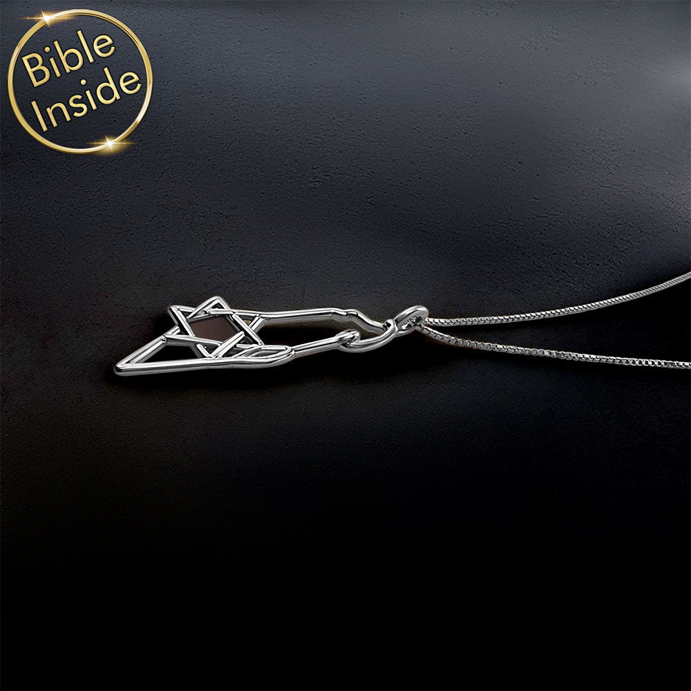 שרשרת מפת ישראל כסף 925 עם מגן דוד ושבב ננו תנ"ך