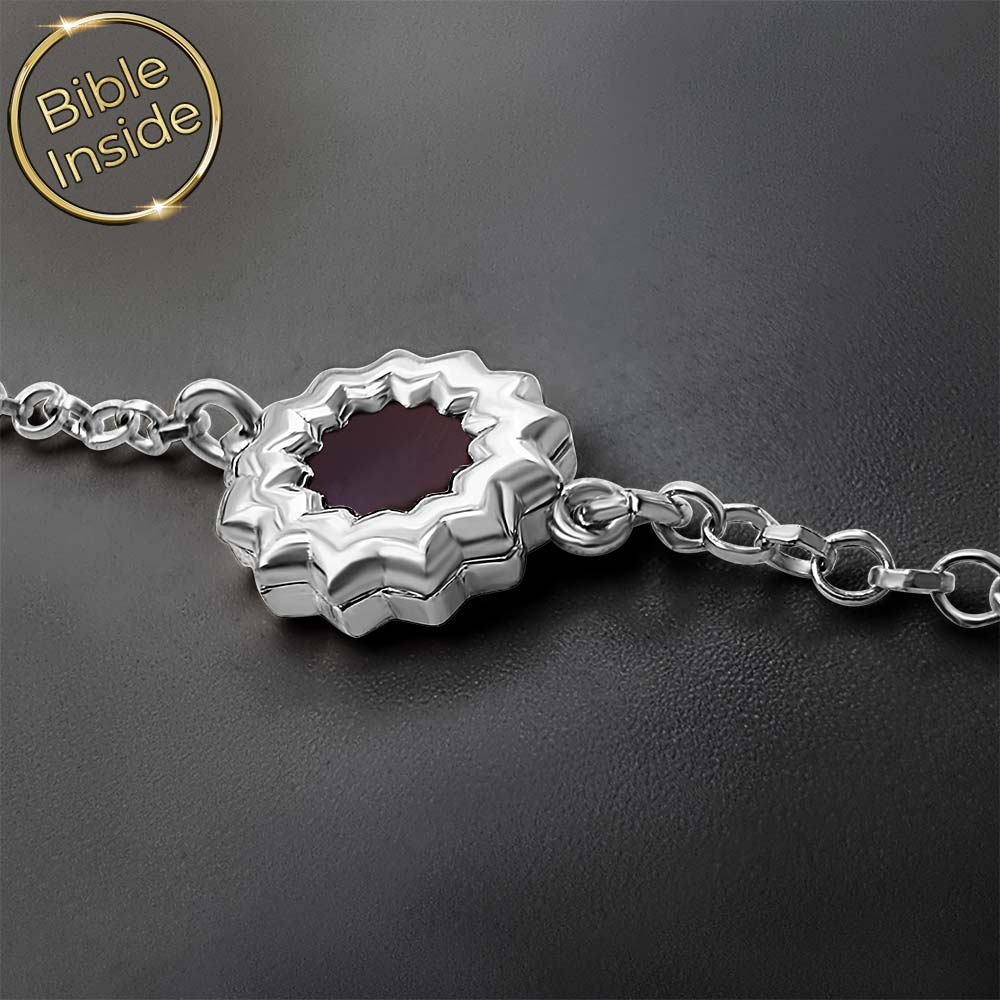 תכשיט לילדת בת מצווה צמיד פרח זהב לבן עם שבב תנ"ך